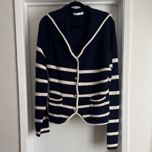Navy and Cream Striped Knit Cardigan